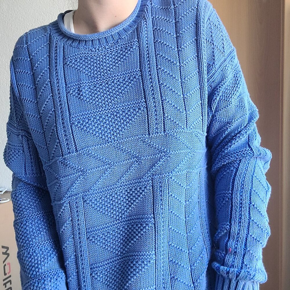 Polo by Ralph Lauren Blue Textured Knit Crewneck Sweater